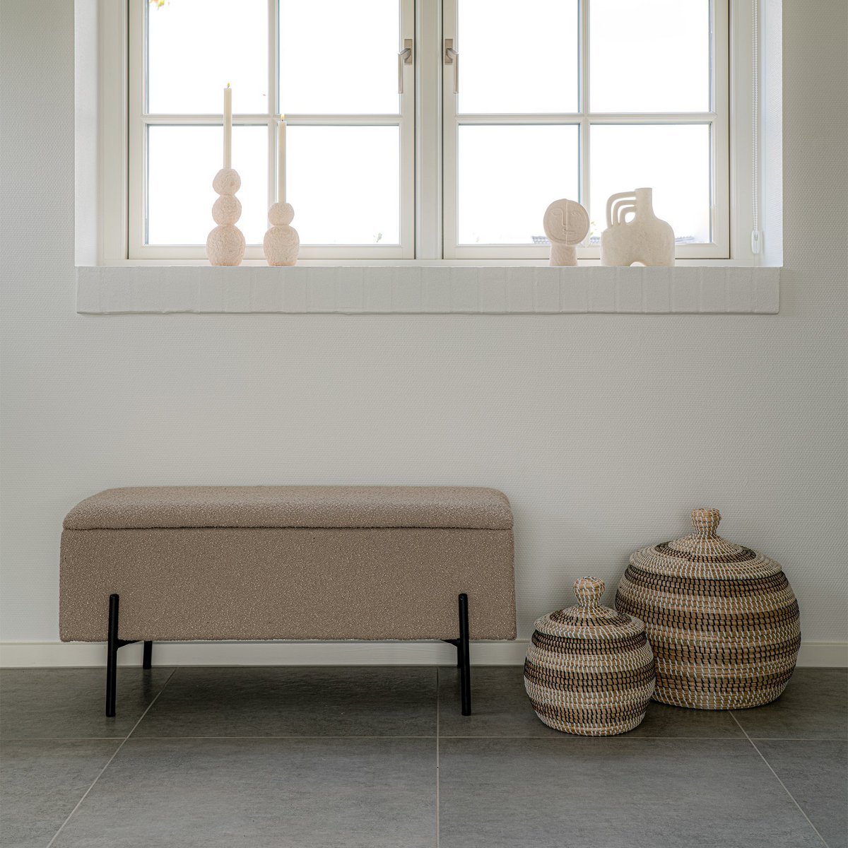 Watford Bank - Beige, Bouclé, met opbergruimte 95x36,5x43cm House Nordic ApS