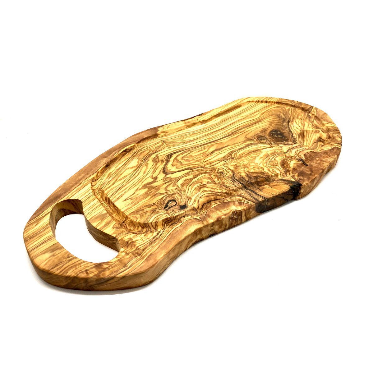 Steakplank 40 - 44 cm met sapgleuf en griplipje Olivenholz erleben