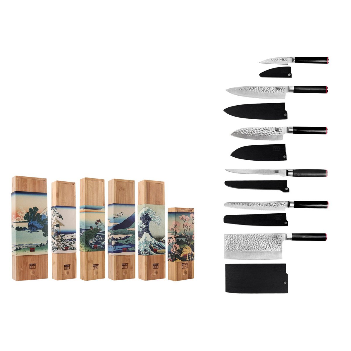 Messenset - De Complete Set: 6 messen (schilmesje + santoku + gyuto + fileermes + broodmes + hakmes) KOTAI kitchen
