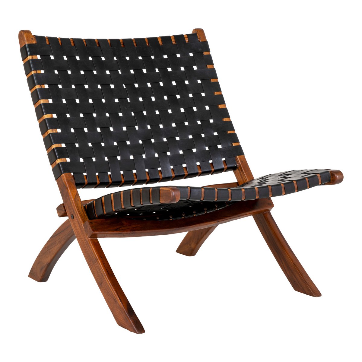 Perugia Klapstoel - Teakhout, Leer, Zwart - 66x74x73 cm House Nordic ApS