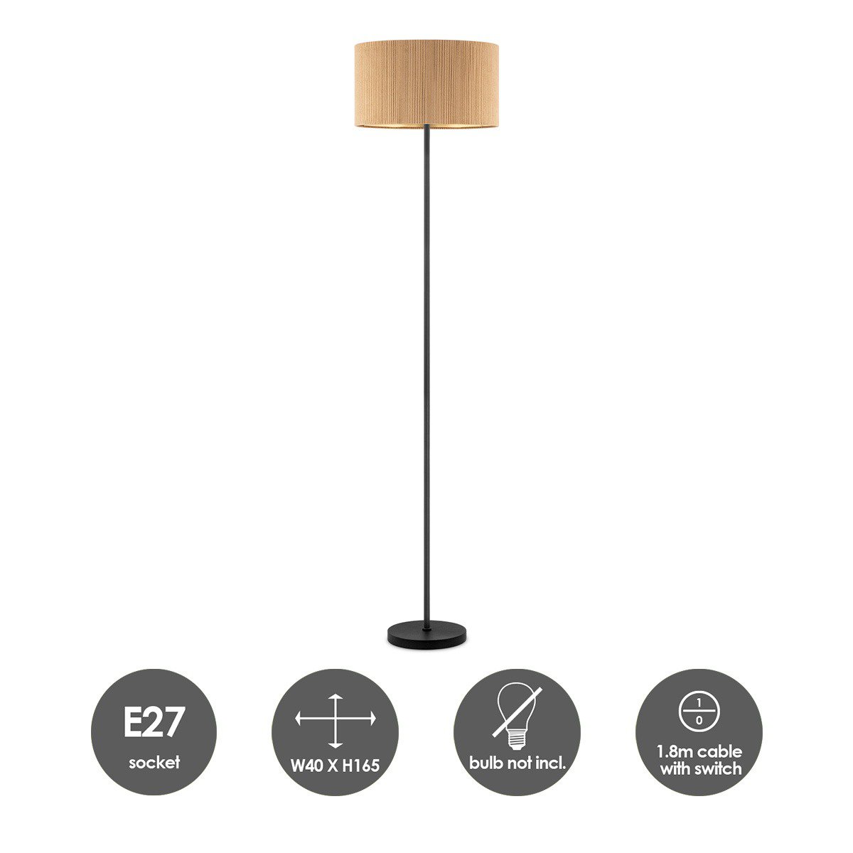 Home Sweet Home Cylindrische Corduroy Vloerlamp - Karamel ø40 x 165cm Home Sweet Home