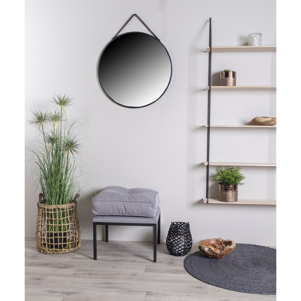 Trapani Spiegel - Zwart, Staal, Kunstleer, Ø38cm House Nordic ApS